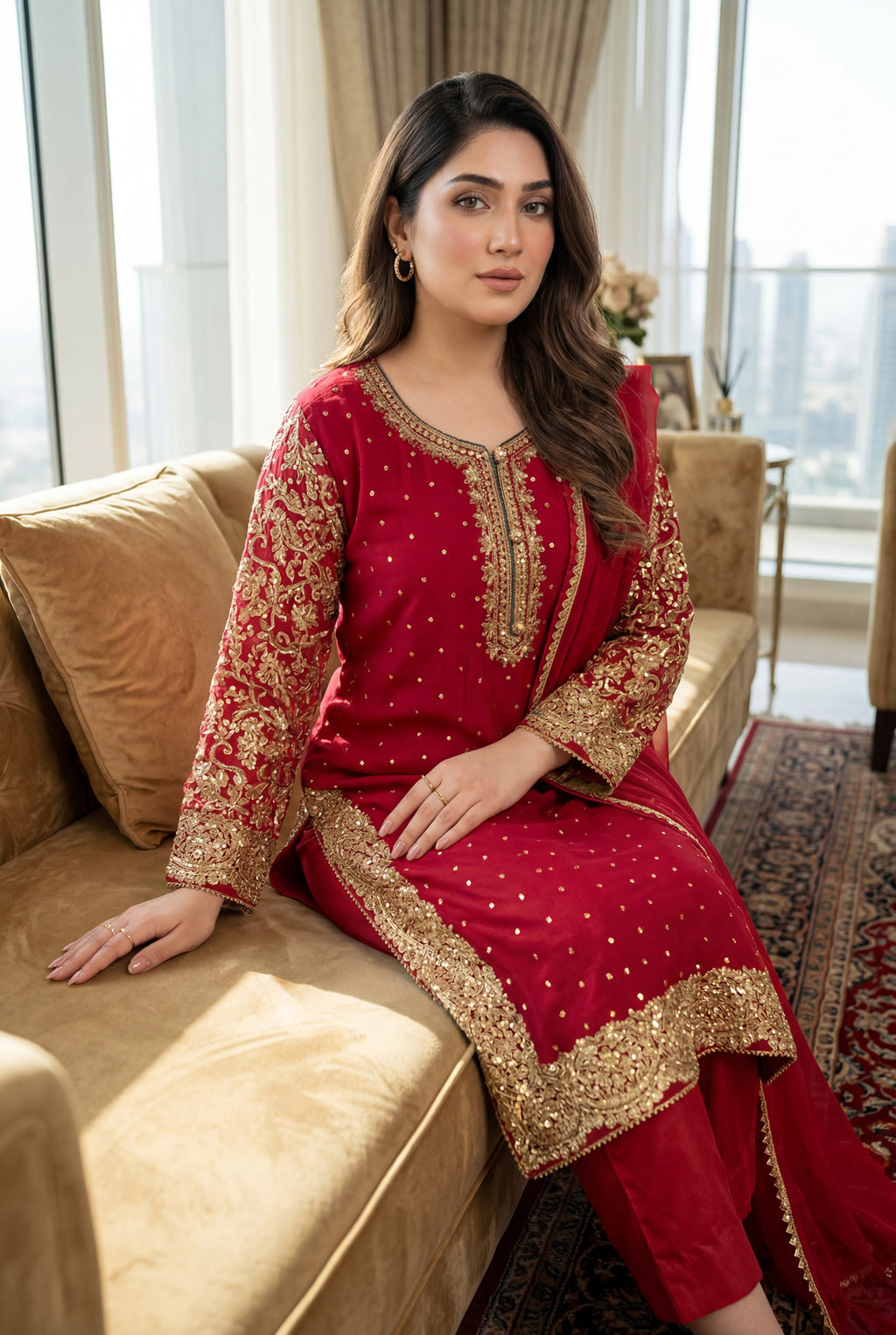 Scarlet Noor – Luxury Embroidered Chiffon 3-Piece Suit